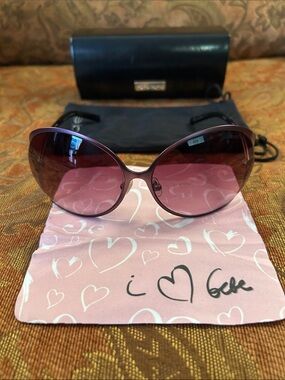10+ bebe Purple Oversized Nicole/S Sunglasses & Case/Dust Bag/Cloth
